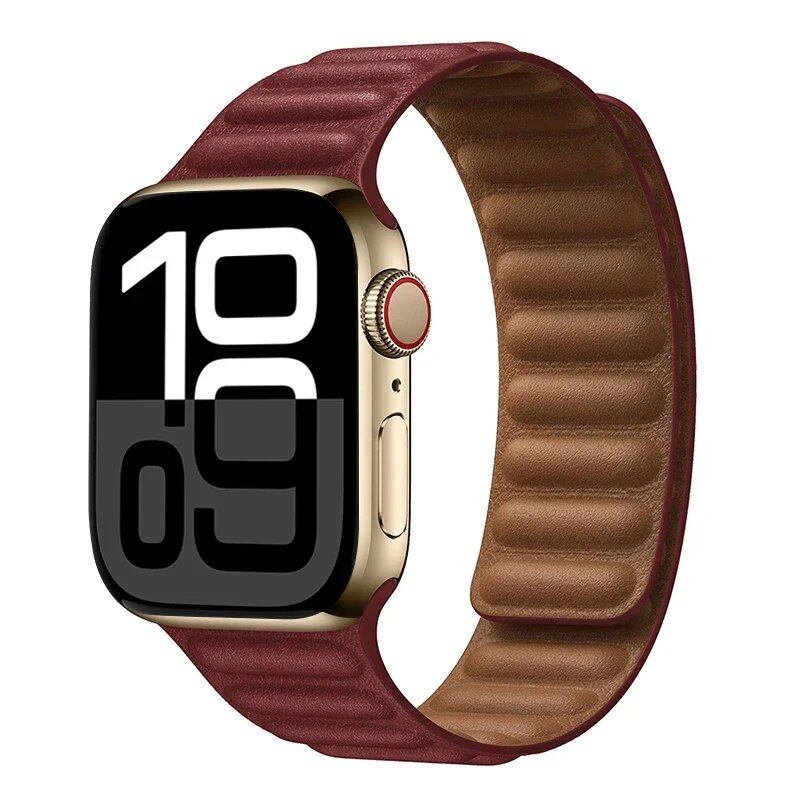 Apple Watch Leather Strap, Magnetic Loop Link Bracelet for iWatch Series 10/9/8/7/6 (45mm, 46mm, 42mm, 44mm, 40mm, 49mm) - Official Website, Band Color: mm, Parallel Import