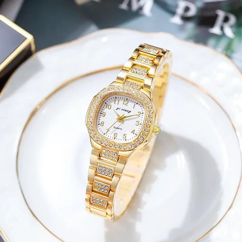 Women's Fashion Watch with Stainless Steel Strap, Waterproof, Luxurious Diamond and Arabic Numerals, Digital Dial, Quartz Watch, Parallel Import