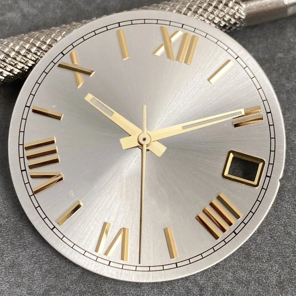 MATELION 29mm Steel Roman Numeral Sunburst Dial with Black, Blue, Gold, or Silver Dial, Compatible with NH35 and NH36 Automatic Diver Men's Watches, Parallel Import