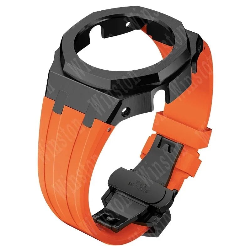 Casio Gen4 Metal Bezel Modification Kit for GA2100 with Stainless Steel Strap and Rubber Watch Case, Compatible with GEN4 GA2100/2110, Band Color: Parallel Import