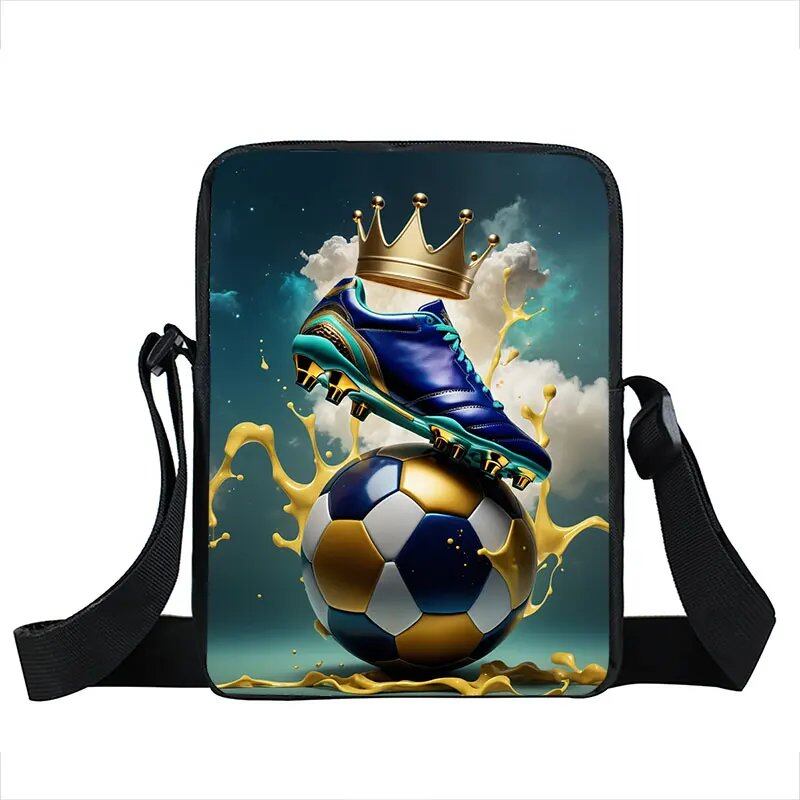 クールなゴールデンサッカー クラウンプリント クロスボディバッグ 熱血フットボール スポーツハンドバッグ ティーン向け 男女兼用 携帯ホルダー付き ブックバッグ カラー:xkbg 並行輸入品