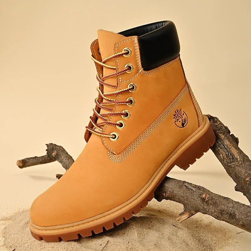 Men's high-top boots, high-quality leather shoes, stylish outdoor sneakers, lace-up ankle boots, non-slip, for couples, parallel import