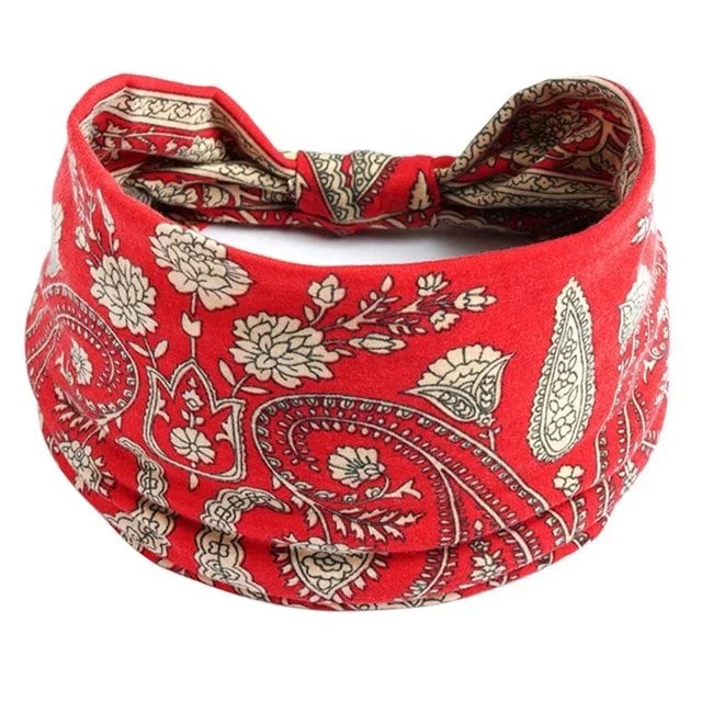 New Boho Floral Print Wide Headband with Vintage Knot Elastic Turban Headwrap for Women and Girls, Cotton Soft Bandana Hair Accessory, Parallel Import