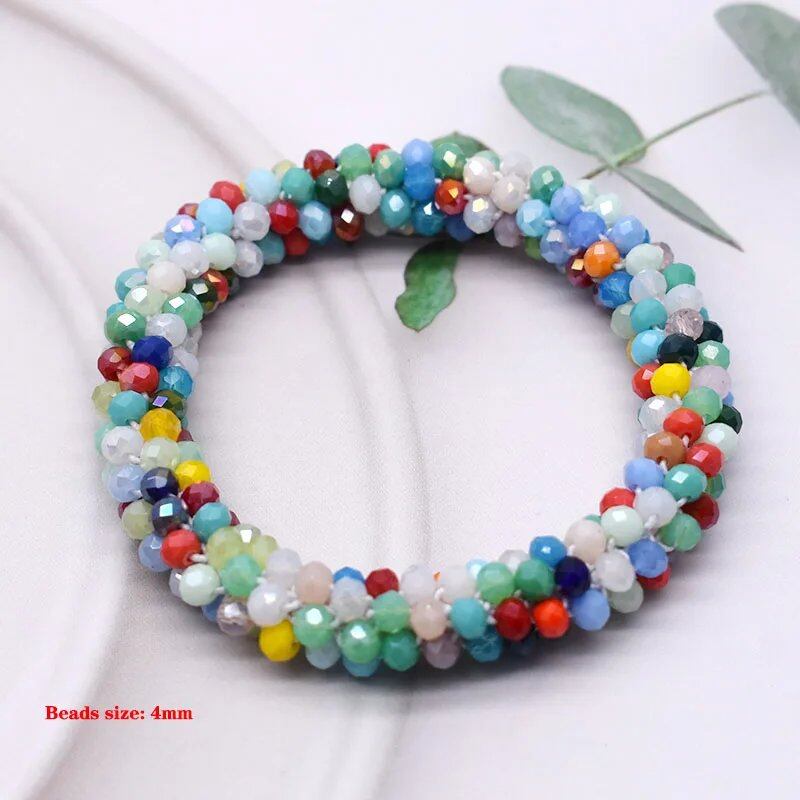 New Hair Accessory: Glass Bead Bracelet & Hair Tie, Elastic Hair Rope, Simple Scrunch, Ponytail Headdress, Women's Bracelet, 18cm Long; Metal Color, Parallel Import