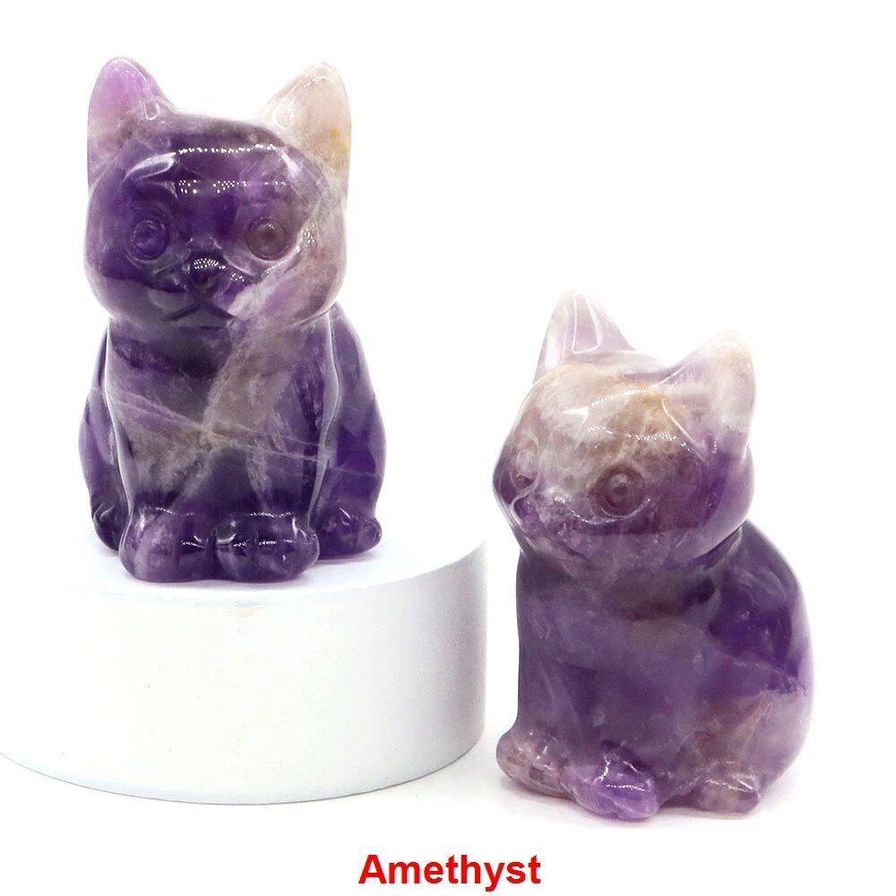 1.8-inch Natural Stone Cat Figurine, Handmade Animal Sculpture, Healing Crystal Amethyst, Craft, Chakra Meditation, Home Decor, Gift, Size: 1 Piece; Parallel Import