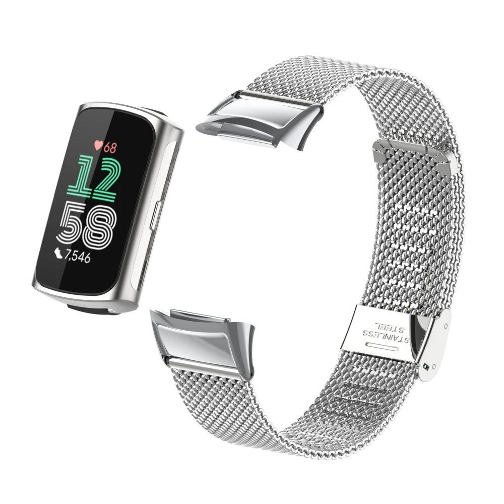 Stainless Steel Metal Strap Bracelet Replacement Smartwatch Band for Fitbit Charge 5/6, Band Color: Black, Band Width: Parallel Import