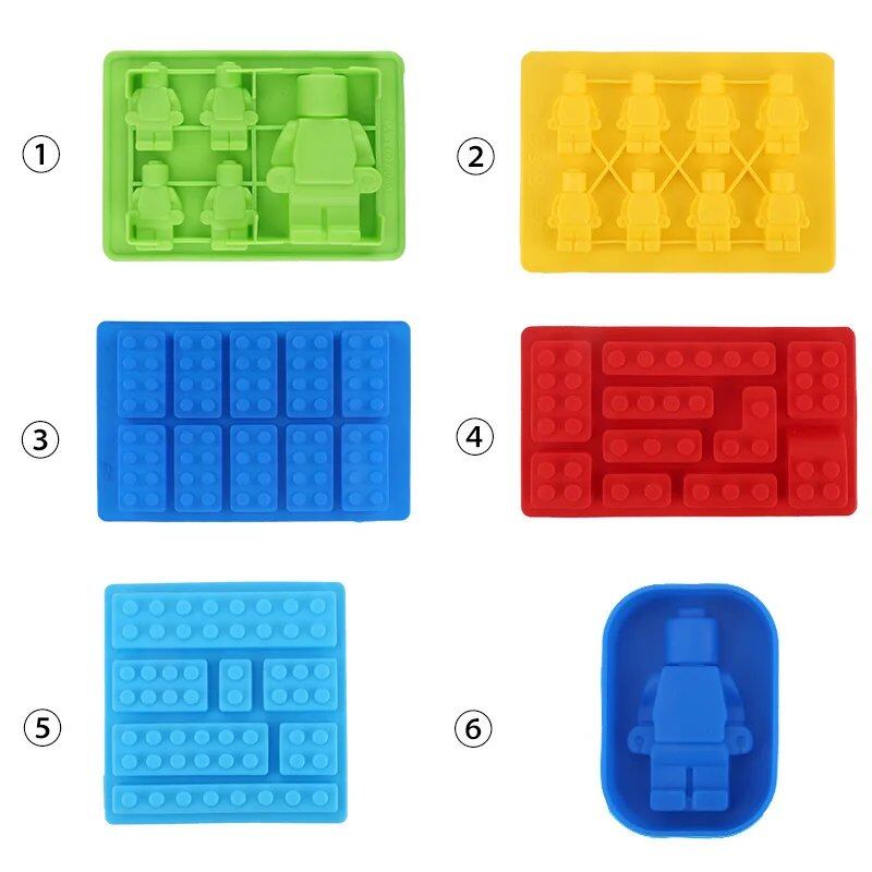 1/6-Piece Robot Ice Mold, Silicone Mold for Candy and Chocolate, Perfect for Kids' Parties and Baking, Minifigure Block Theme, Parallel Import