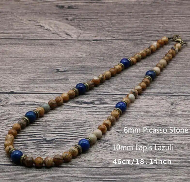 Classic Chakra Necklace for Men, Natural Lava Stone Color, Tribal Spiritual Collier, Punk Short Choker, Boyfriend Gift, Metal Color: Style, Parallel Import