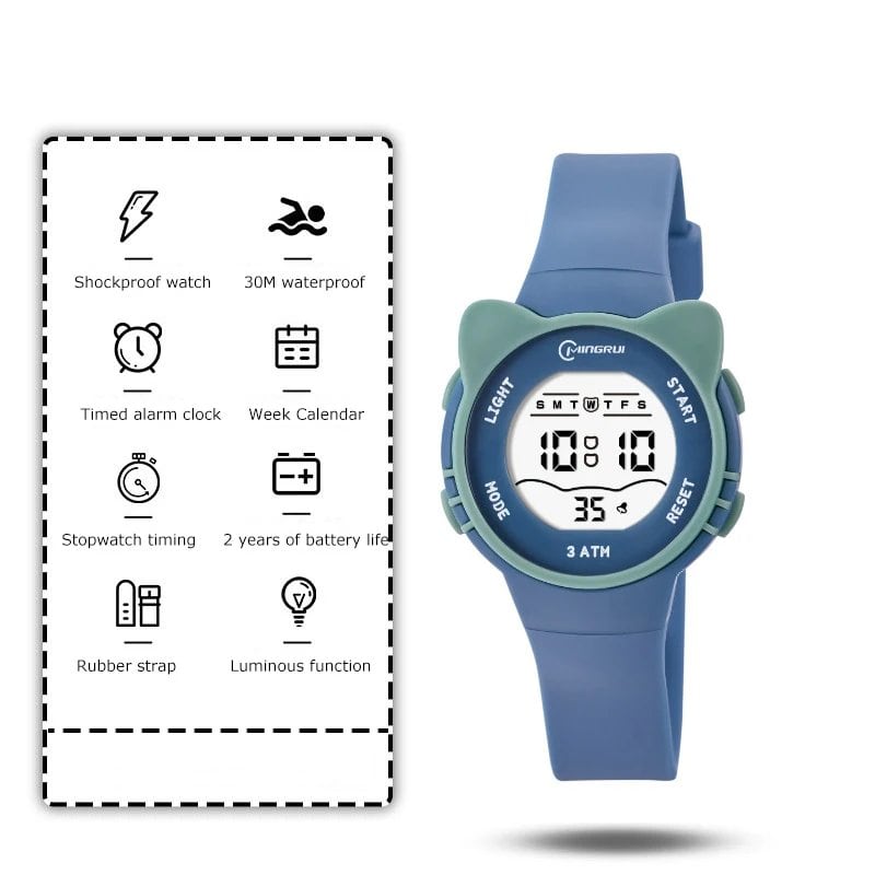 UTHAI C16 Children's Waterproof Alarm Clock Electronic Wristwatch with Cute Cat and Star Design for Junior and Junior High School Boys and Girls (Imported)