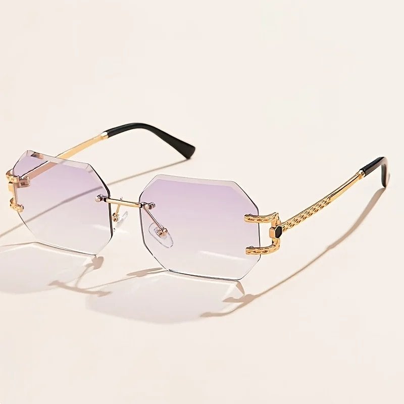 Hip Hop Style Rimless Geometric Sunglasses, Unisex Fashion Streetwear Eyewear with Clear Lenses and PC Frames, Trendy Gift, Parallel Import