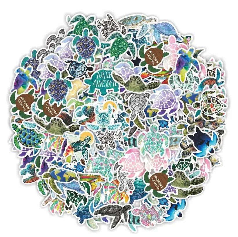 10/30/50 Sheets of Colorful Turtle Stickers for Laptops, Bicycles, Guitars, and Skateboards. Kids' DIY Doodles, Waterproof Stickers, Toys. 0 Pieces per Pack. Parallel Import.