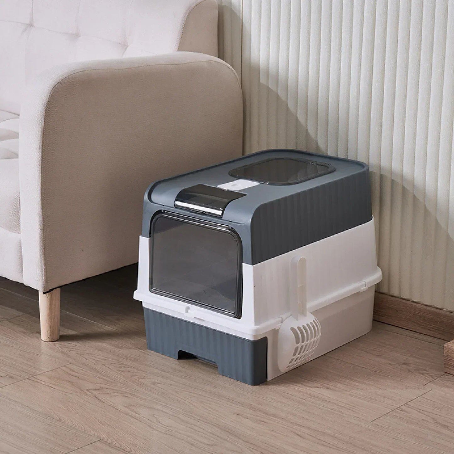 Foldable Portable Cat Litter Box with Splash Guard and Plastic Scoop - Pet Litter Box with Lid, Easy to Clean and Assembly, Parallel Import