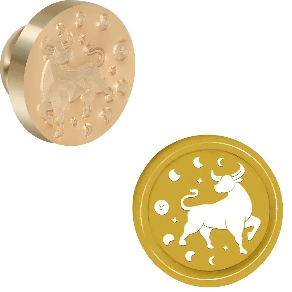 12 Zodiac Signs Round Wax Stamp with Removable Brass Head for Envelopes, Birthday Cards, Notes, and Gifts - Decorative (Imported)