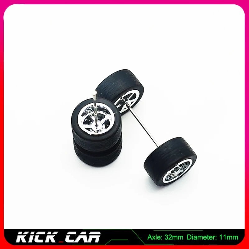 1/64 scale model car wheels with rubber tires, set of 4, ABS plastic, basic conversion parts for Hot Wheels, Tomica, and Mini GT. Color: WTS. Ships from: Parallel import.