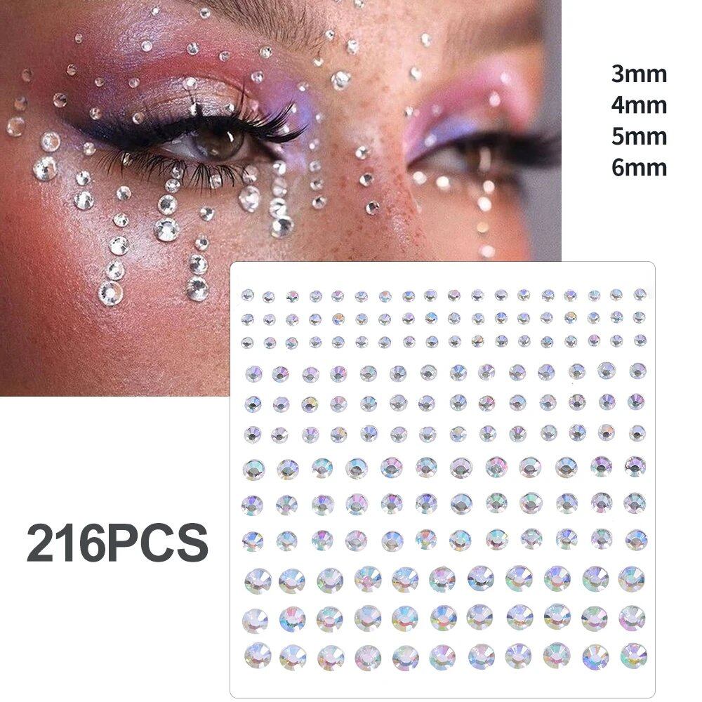 1/5/8-Piece 3D Face and Eye Tattoo Stickers for Party Makeup, Diamond Rhinestone Stickers, Self-Adhesive Mixed Crystal Face Decoration Stickers, Parallel Import