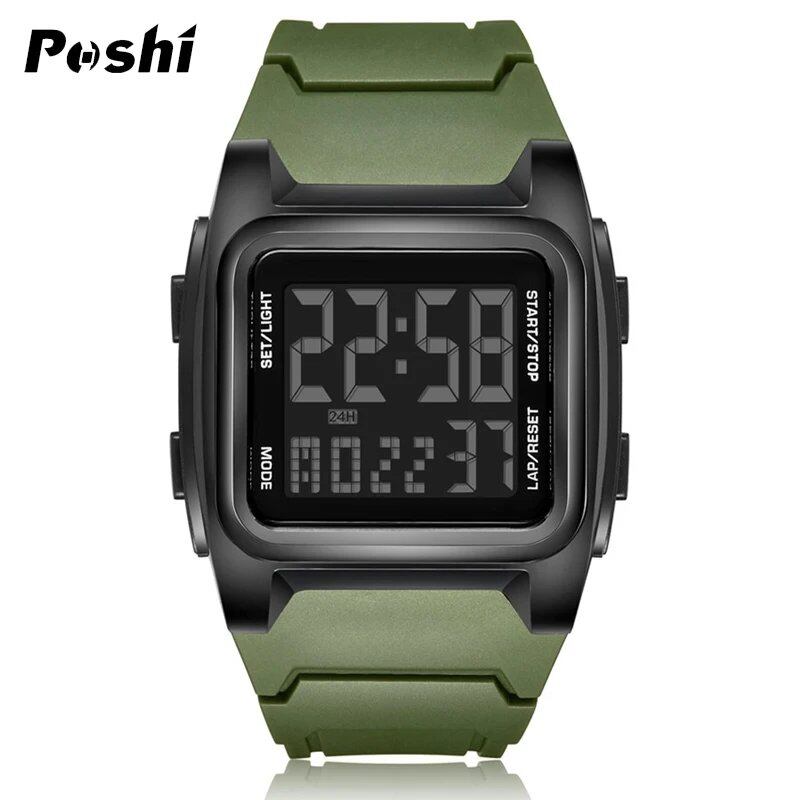 POSHI Original Men's Sports Watch, Luxury Stopwatch, Luminous Alarm, Calendar, Day of the Week, Digital Wristwatch, Model, Color, Parallel Import