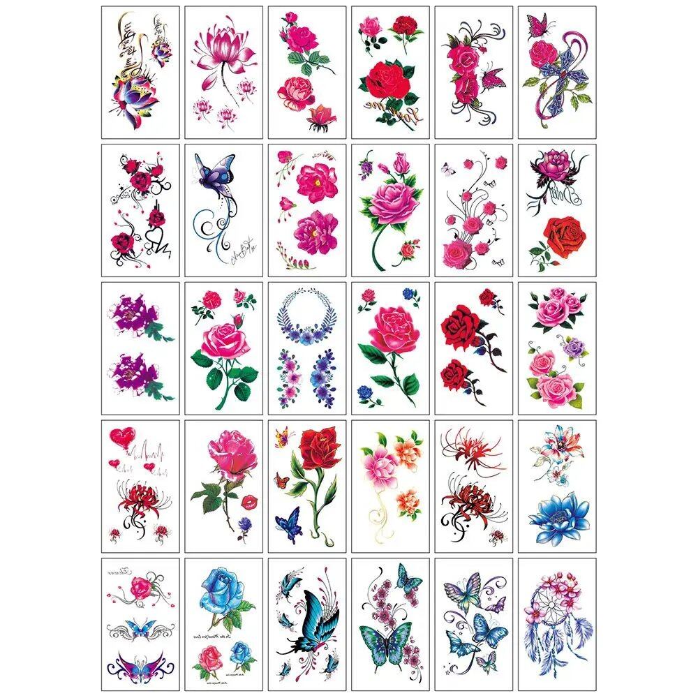 10/20/30/50 Sheets of Waterproof Temporary Tattoo Stickers, Removable Body Art, Butterfly and Flower Designs for Men and Women, Stylish, Imported
