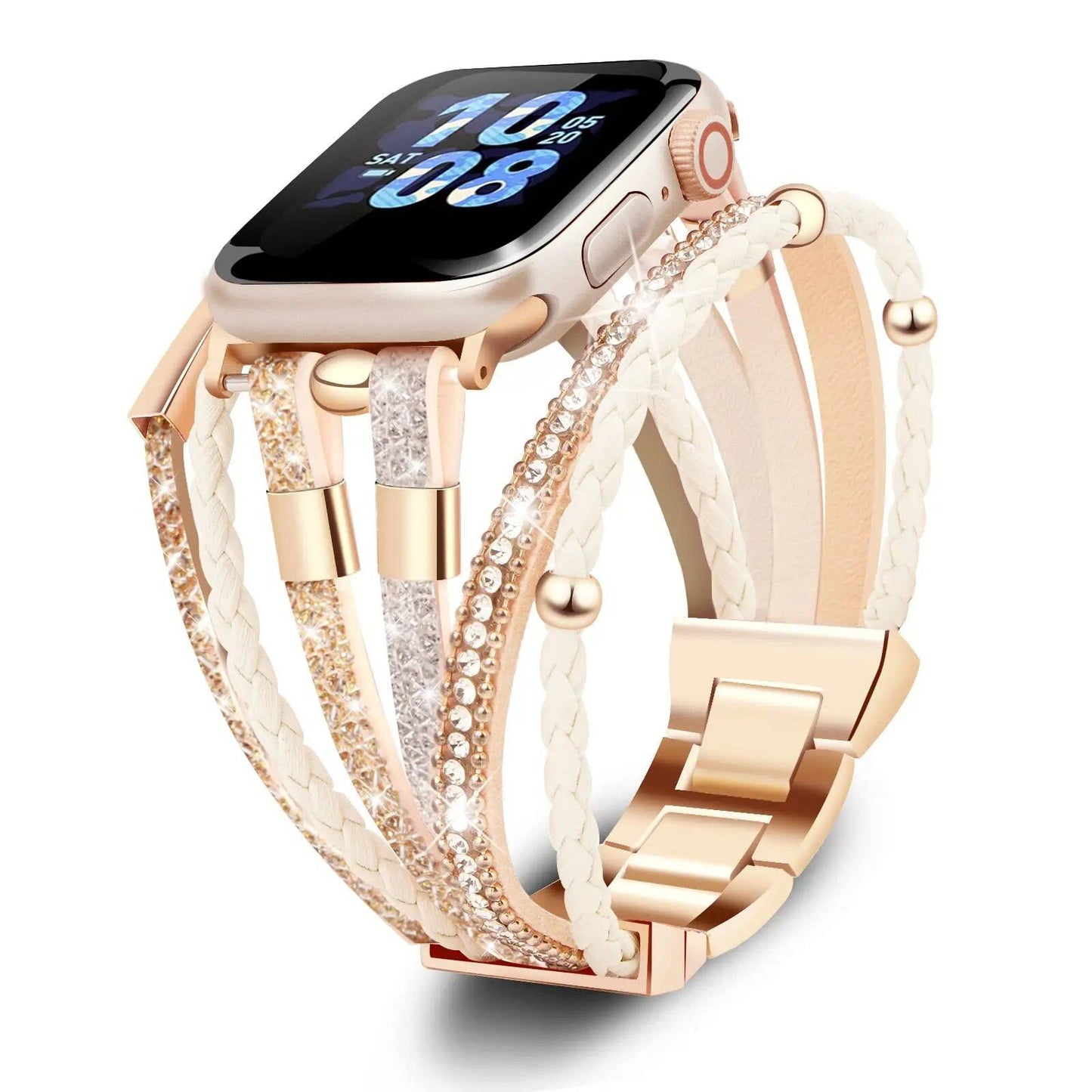 Leather Strap & Stainless Steel Bracelet for Apple Watch 40mm, 41mm, 44mm, and 45mm - Compatible with iWatch Series 9/SE/8/7/6/5/4, Band Color: mm, Parallel Import