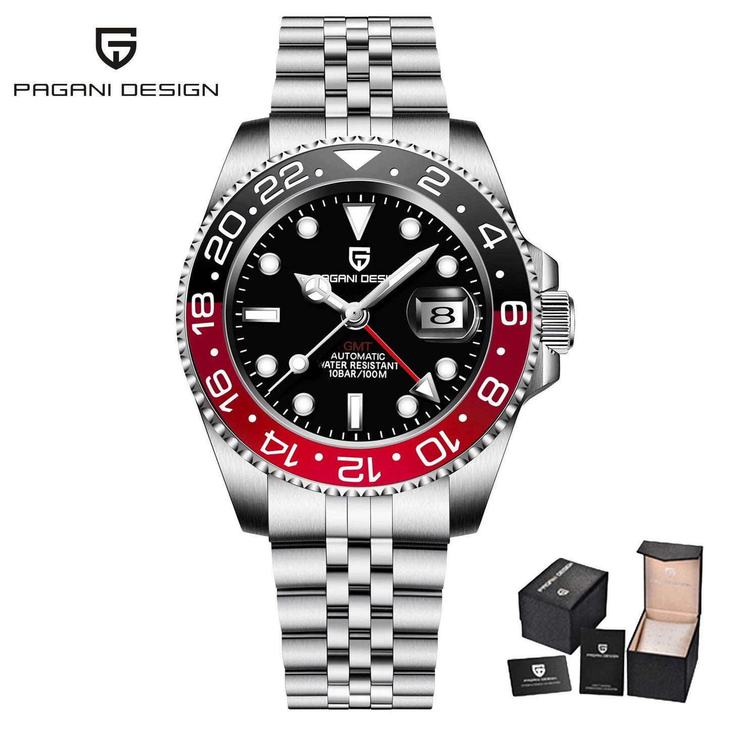 Pagani Design Model 40mm GMT Mechanical Watch with Sapphire and Ceramic Bezel, Automatic, Stainless Steel, 100m Water Resistance, Parallel Import