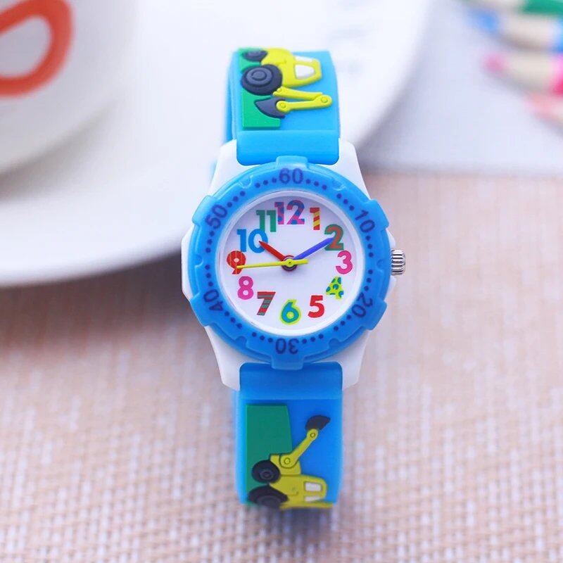 New Stylish Kids' Cool 3D Excavator Character Silicone Watch for Boys and Girls, Ages 3 and Up, Birthday Gift, Parallel Import