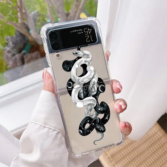 スピリチュアルスネーク スマホケース Samsung Galaxy Z Flip 6/5/4/3用 クリア ハード 折りたたみカバー Z Flip 5対応 透明 ファンダ カラー:スタイル 並行輸入品