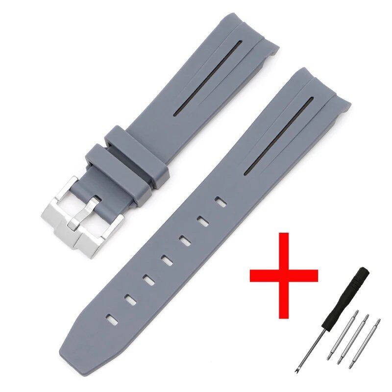 New 20mm Bent End Rubber Watch Strap for Omega Moonwatch, Joint Constellation, Men's Waterproof Sports Watch Band, Band Color: 20mm; Band Width: 20mm, Parallel Import