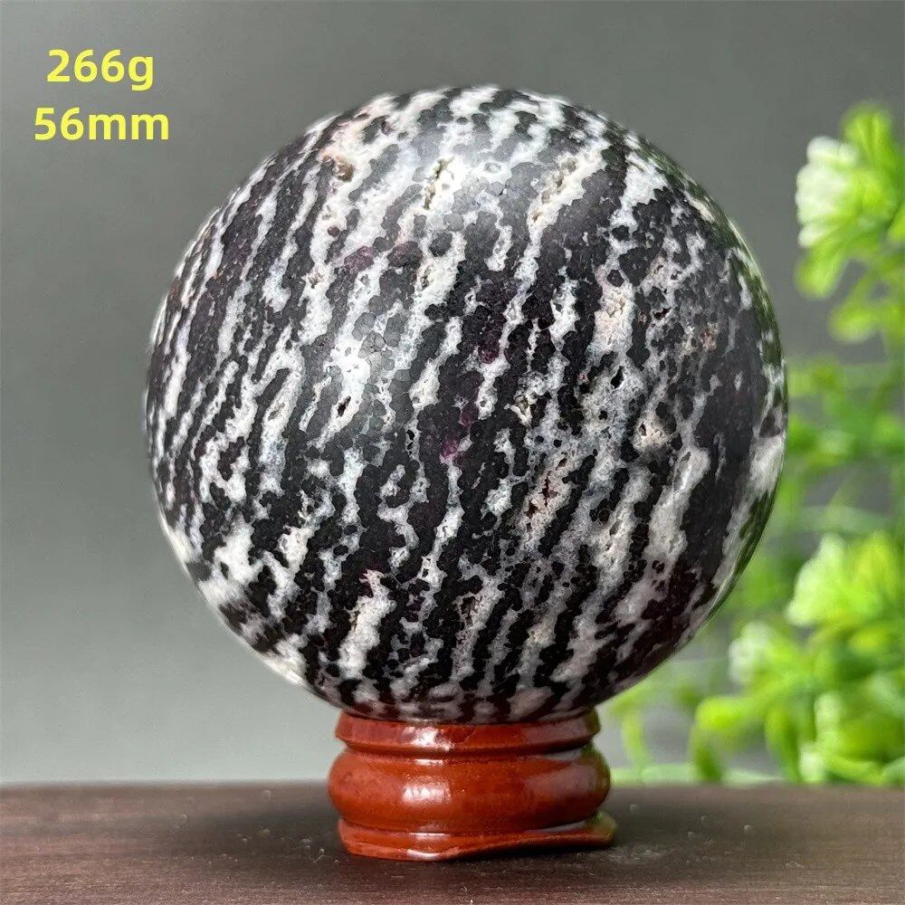 Natural Purple Zebra Fluorite Ball for Reiki Healing, Spiritual Meditation, Chakra Therapy, Magic, Ritual, Divination, Home Decoration, with Stand, Color: A, Parallel Import
