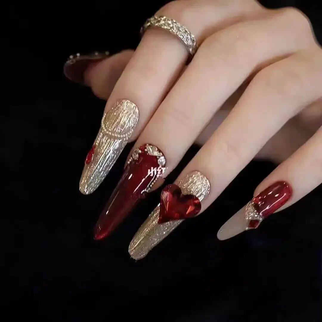Aurora Mirror Luxury Chinese-Style False Nails, Handmade, Lucky, Spiritual, Butterfly, Fake Nail Patches, New Year's Gift, Color: 154 - Parallel Import