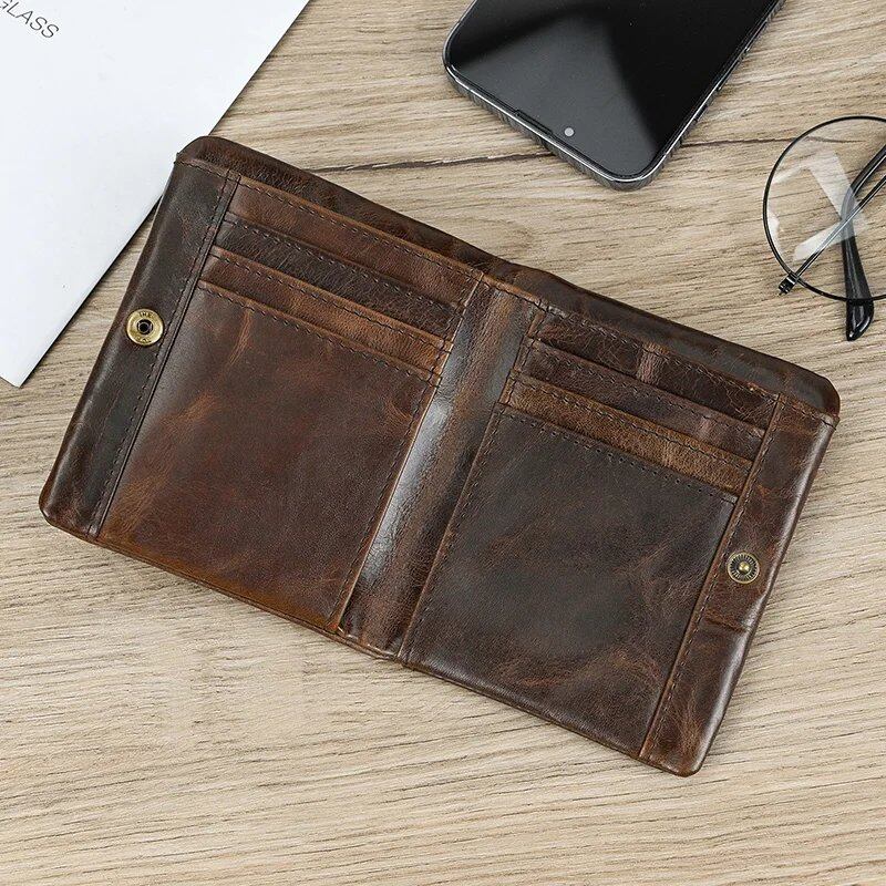 Newsbirds Leather Short Wallet, Card Case, Bifold, Coin Purse, Men's, Genuine Cowhide Leather with Zipper, Parallel Import