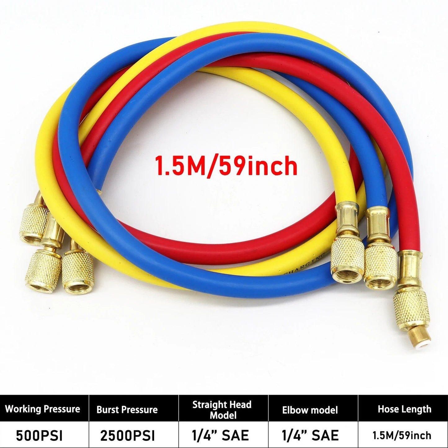 0.9M-1.8M AC Charging Hose Tube Kit with Low-Loss Fittings for R134A, R12, and R22 Refrigerants, Includes Air Conditioner Manifold Gauge, Parallel Import