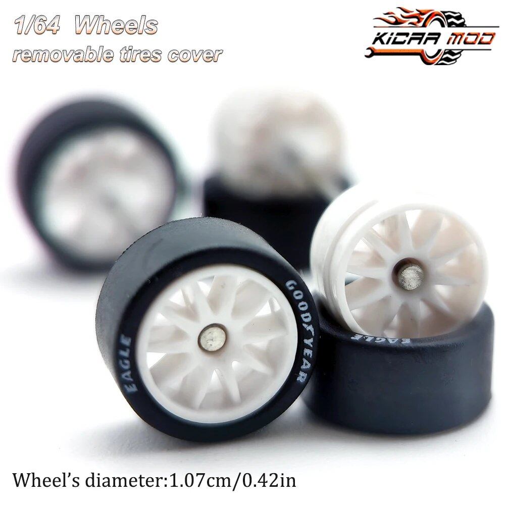 1/64 Scale Rubber Tire Wheels CE28 Refit Parts for Diecast Model Cars, Hot Wheels, Matchbox, Tomica, D:11mm, 1 Set, Parallel Import