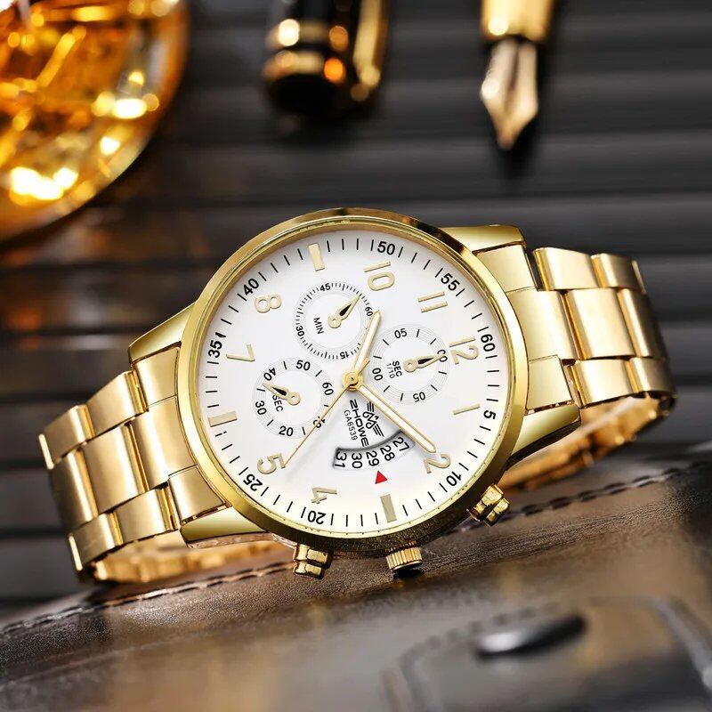 1 Men's Luxury Watch, Stylish Business Watch with Calendar Function, Stainless Steel Strap, Christmas or Valentine's Day Gift, Color: Parallel Import