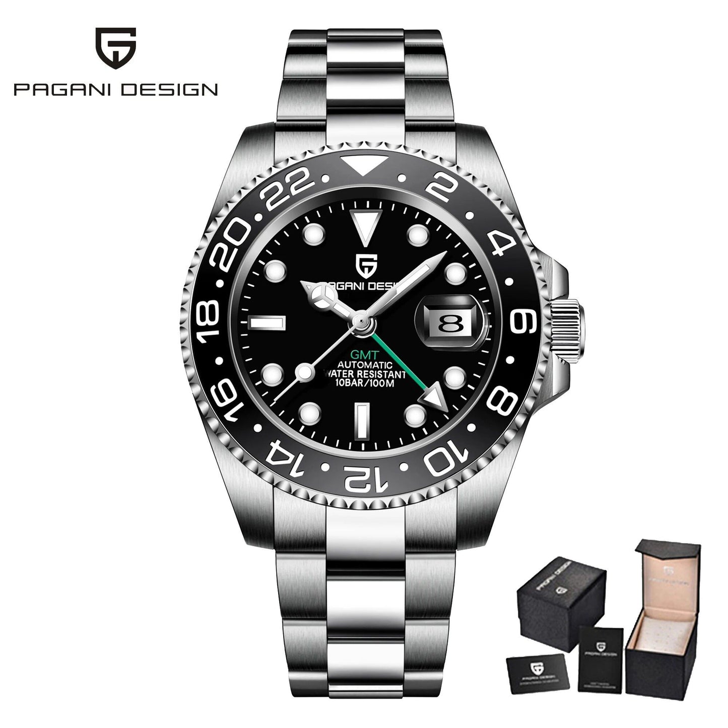 Pagani Design Model 40mm GMT Mechanical Watch with Sapphire and Ceramic Bezel, Automatic, Stainless Steel, 100m Water Resistance, Parallel Import