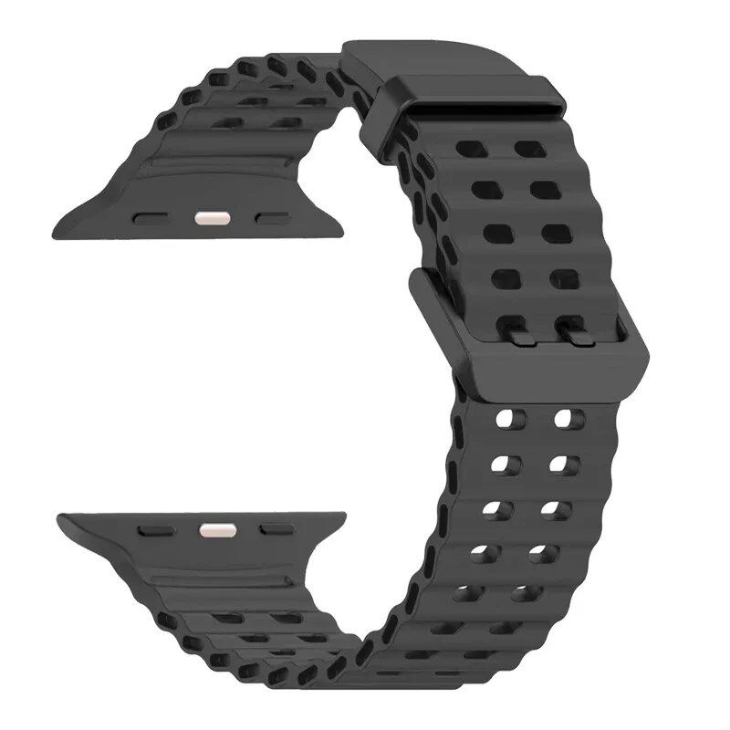 Silicone Ocean Strap for Apple Watch Ultra 2, 49mm, 45mm, 44mm, 42mm, 38mm, 41mm, and 40mm, compatible with iWatch Series 10/9/8/7/SE/5/4/3. Correa sizes: 42mm, 44mm, 45mm, and 49mm. Band colors: Parallel import.