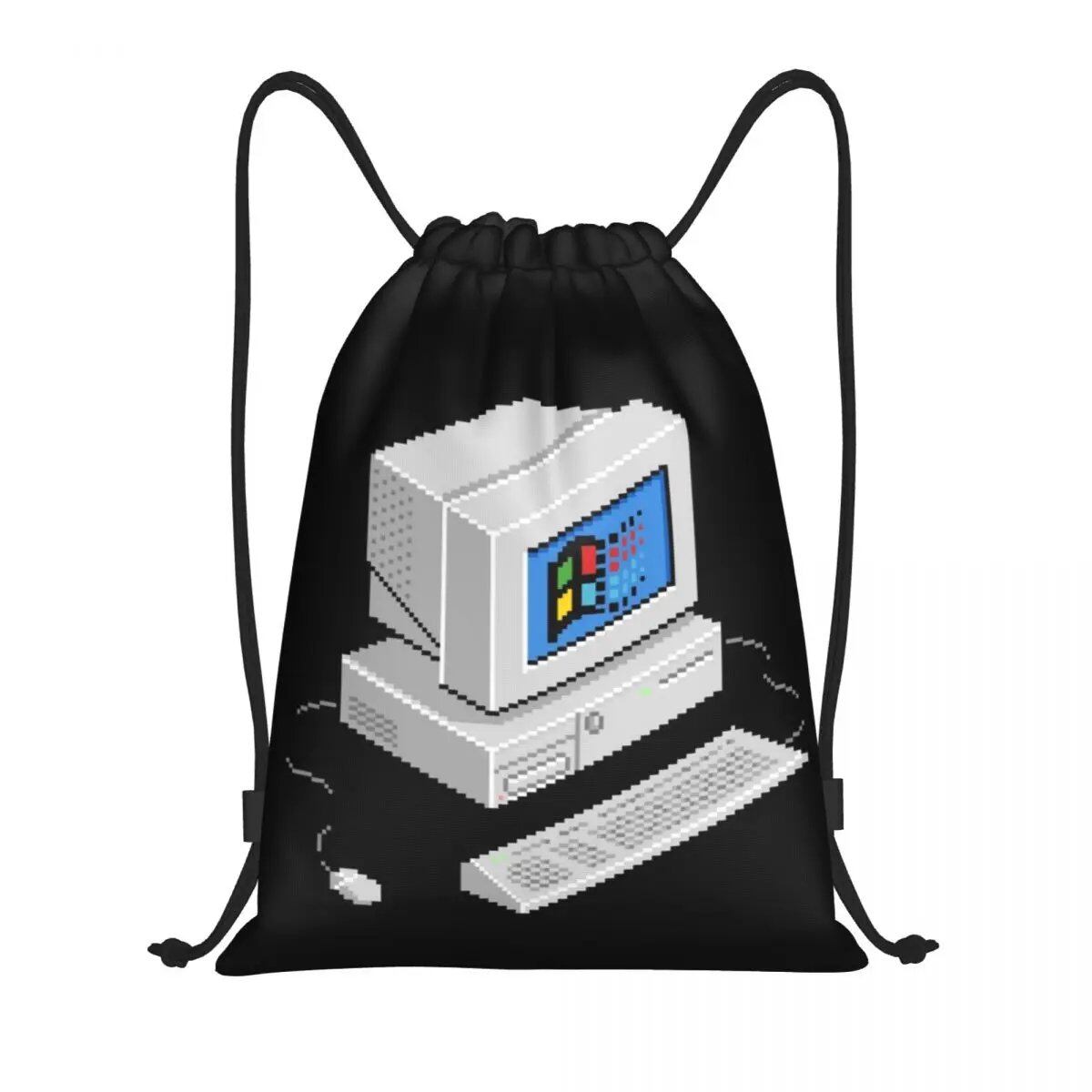 Windows XP コラージュ バックパック 多機能 ポータブル ドローストリング バンドルポケット スポーツバッグ 旅行 通学用 ブックバッグ サイズ: 並行輸入品