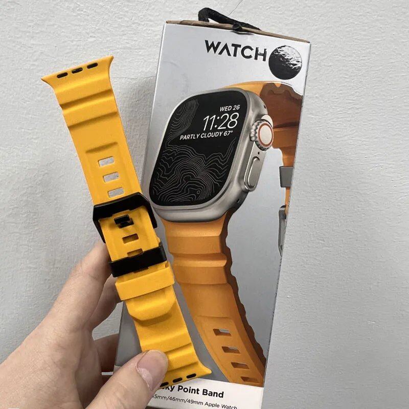 Silicone Sport Band for Apple Watch - Compatible with iWatch Ultra 2/10/9/8/7/6/5/4/3/2/1, 38mm/40mm/41mm/42mm/44mm/45mm/46mm/49mm Band Colors: Parallel Import
