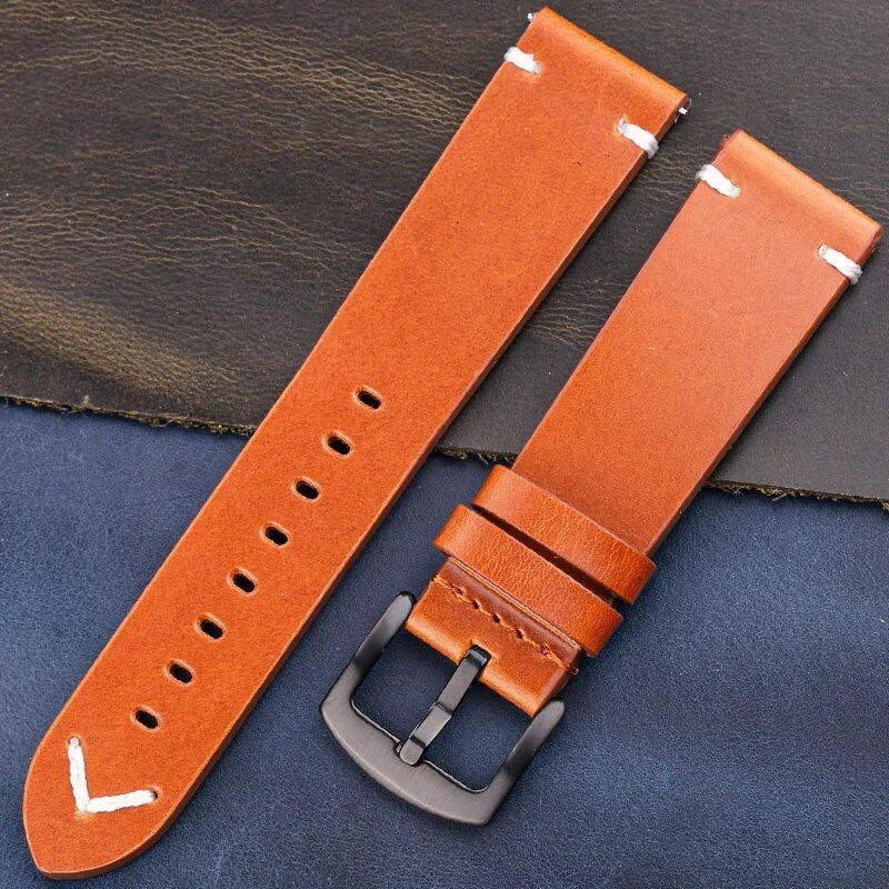 Genuine Oil Wax Leather Watch Band, Handcrafted Cowhide Leather Strap for Men and Women, 18mm, 20mm, 22mm, 24mm, Quick Release, Vintage Belt, Accessory, Band Color: mm, Parallel Import
