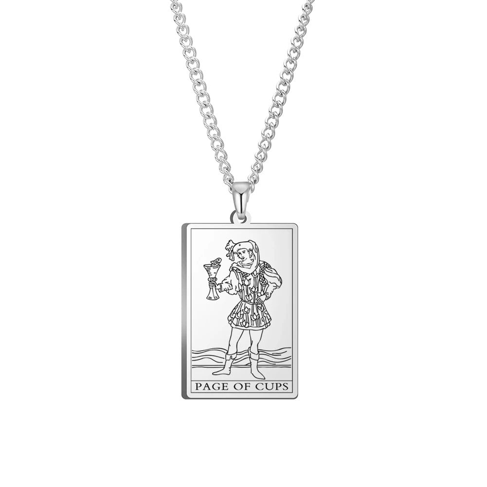 Dawapara Cups Tarot Card Link Chain Pendant Necklace, Vintage Amulet Necklace for Men and Women, Stainless Steel, Parallel Import