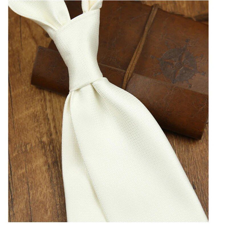 8cm Wide Premium Solid White & Brown Men's Tie, Woven Polyester with Black Ribbon, Perfect for Business, Weddings, and Parties, Cravat, Parallel Import