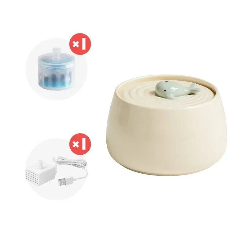 1.3L Ceramic Cat Water Dispenser, USB Rechargeable, Automatic Circulating Filter Pet Water Dispenser for Dog Food, Capacity: 1.3 Liters; Parallel Import