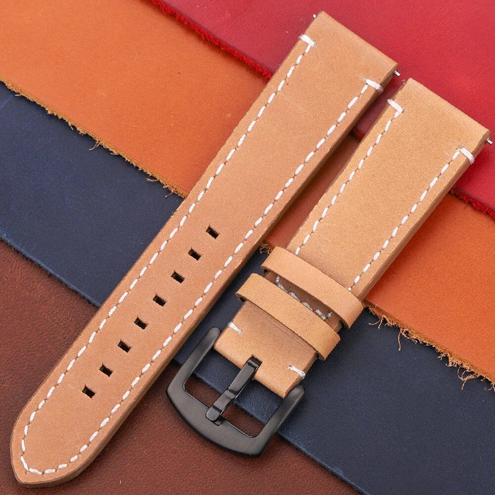 Genuine Leather Watch Band, Vintage Strap, 7 Colors, 18mm, 20mm, 22mm, 24mm, Women's and Men's, Cowhide Leather, Smartwatch Strap, Accessories, Band Color: mm, Parallel Import