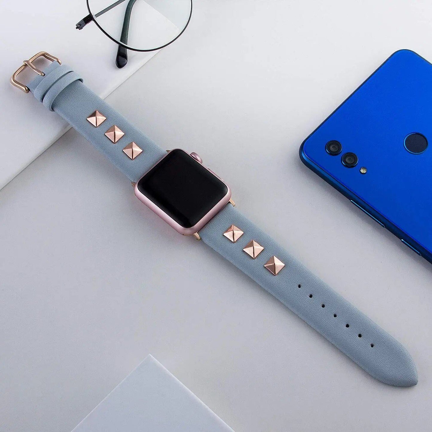 Rivet Leather Band for Apple Watch Ultra (49mm) - Compatible with 8/7/6/5/4/SE Models, 41mm/45mm/40mm/44mm Sizes - Bracelet Loop for iWatch 3/2/1 (38mm/42mm) Band Color: mm, Parallel Import