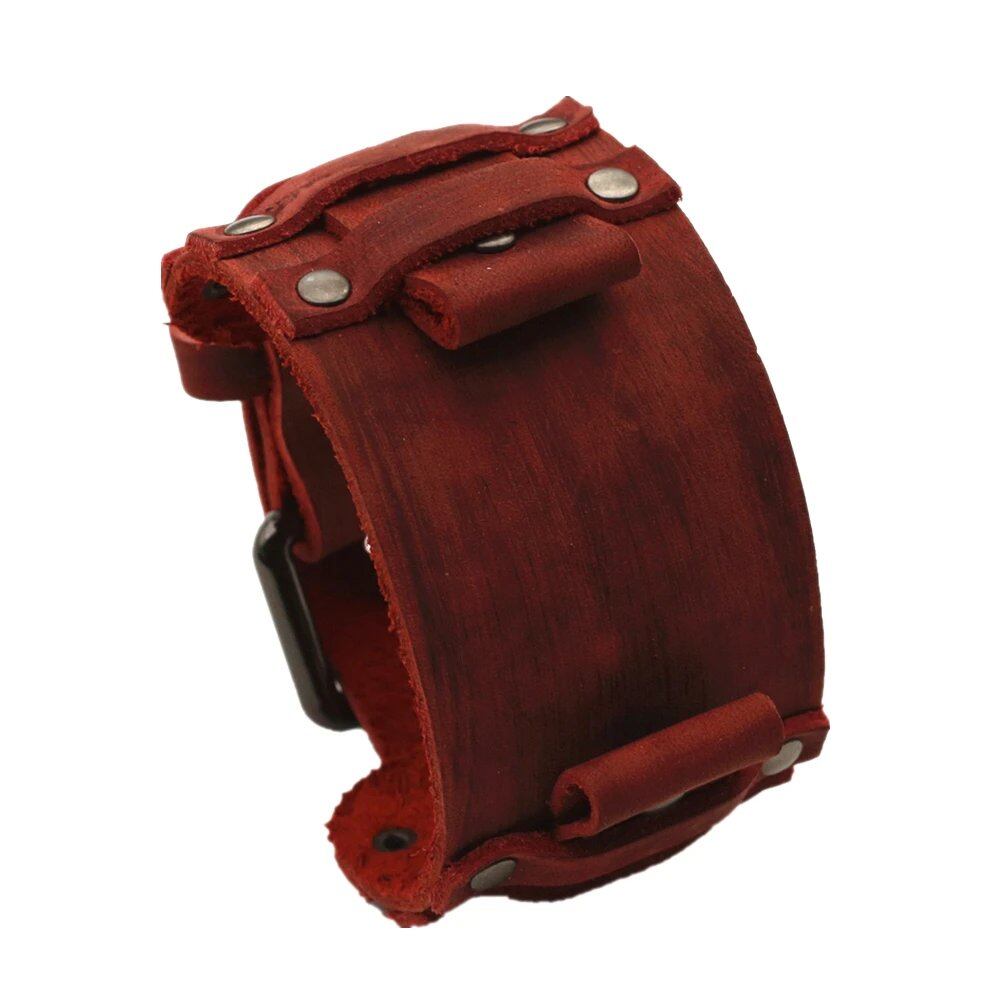 Punk Black, Blue, Red, Green, and Brown Leather Watch Band for Men, 22mm and 24mm, Watch Strap, Bracelet, Jewelry, Band Color: mm, Parallel Import