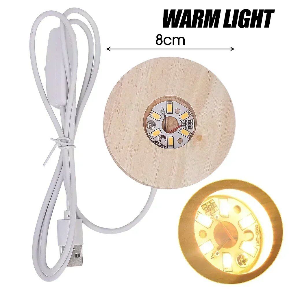 1/4-Piece Wooden LED Display Base Light, Glowing USB Lamp Holder, Crystal Ball, Glass, Resin Art Ornament Stand, Decoration, Kids Gift, Size: 2cm, Parallel Import
