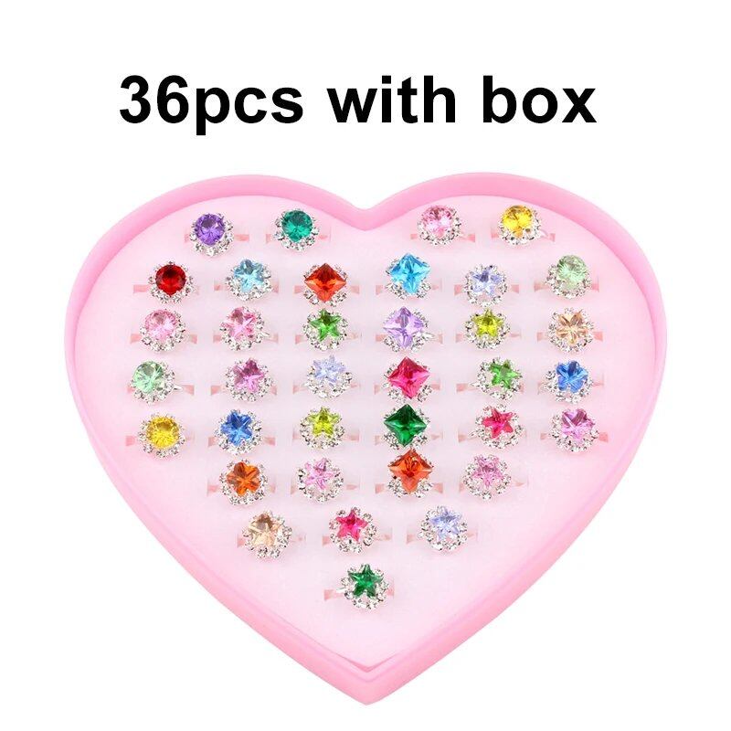 10/20/36-Piece Cute Adjustable Rings for Kids and Girls, Pretend Play Makeup Toy, Cartoon Crystal Jewelry, Alloy, Animal, Enamel Rings, Parallel Import