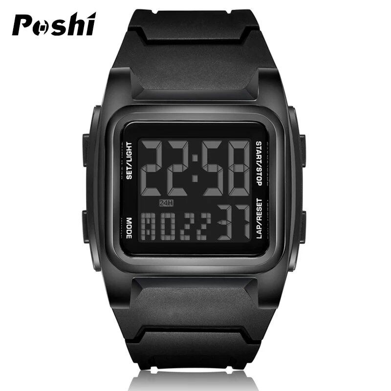 POSHI Original Men's Sports Watch, Luxury Stopwatch, Luminous Alarm, Calendar, Day of the Week, Digital Wristwatch, Model, Color, Parallel Import