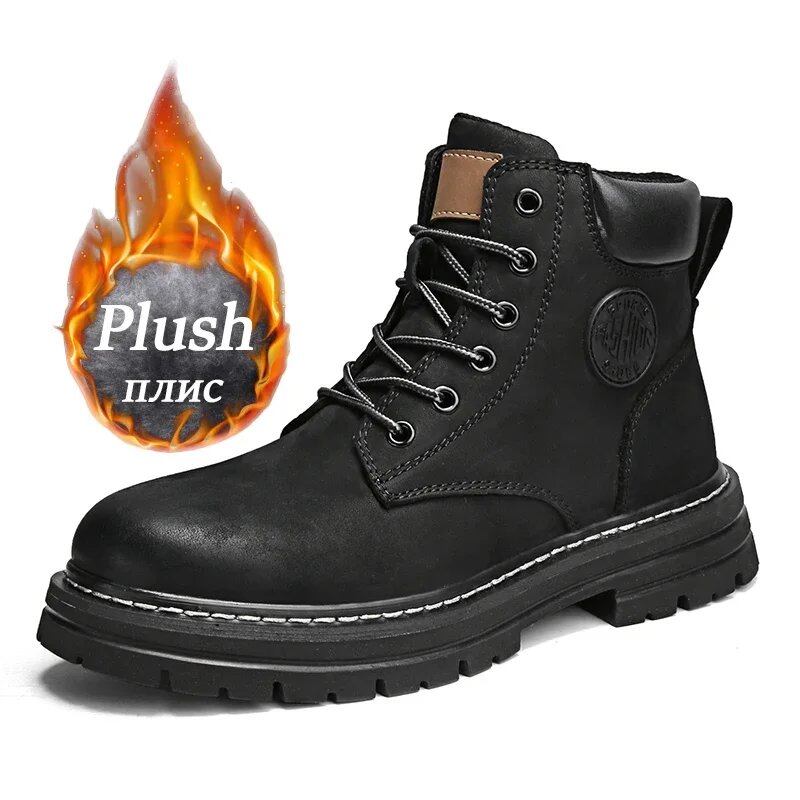 Men's high-top boots, high-quality leather shoes, stylish outdoor sneakers, lace-up ankle boots, non-slip, for couples, parallel import