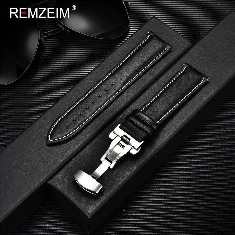 Casual Business Leather Watch Band, 18mm, 20mm, 22mm, 24mm Strap, Stainless Steel Butterfly Buckle, Watch Accessory, Wristband, Band Color: mm, Parallel Import