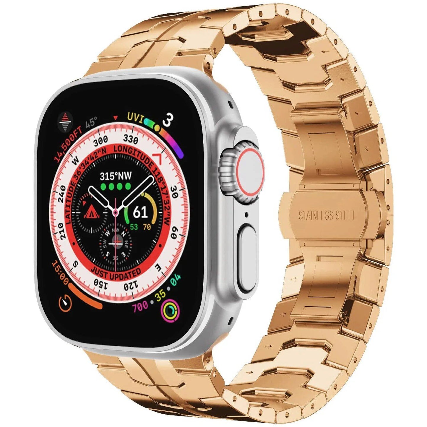 Apple Watch Ultra 2 Titanium Strap - Premium Stainless Steel Band for 49mm, 45mm, 44mm, 42mm, 46mm, 40mm, and 41mm iWatch (10/9/8/7/SE) Size: Parallel Import
