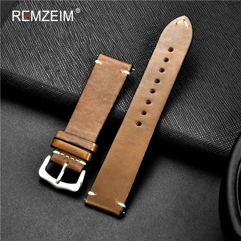 Handmade Genuine Leather Watch Band, 18mm, 20mm, 22mm, 24mm, Steel Buckle Strap for Watches, High-Quality Wrist Belt, Bracelet + Tools Included, Band Color: mm, Parallel Import